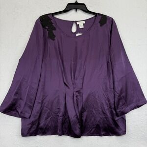 Soft Surroundings 3X Purple Silk Blouse Top Crochet Detail Womens Plus Size‎